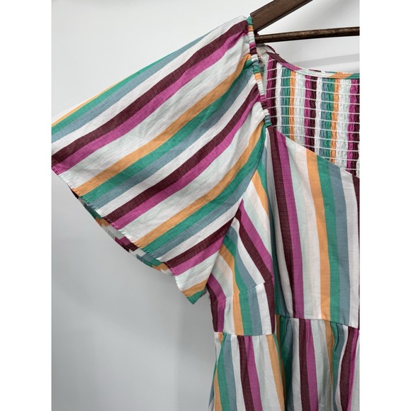 Ava & Viv Multicolor Striped tiered dress smock back Rainbow Cottagecore Boho 2X - Picture 3 of 10